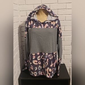 Pastel Leopard Color Block Thermal Hoodie - Size 2XL